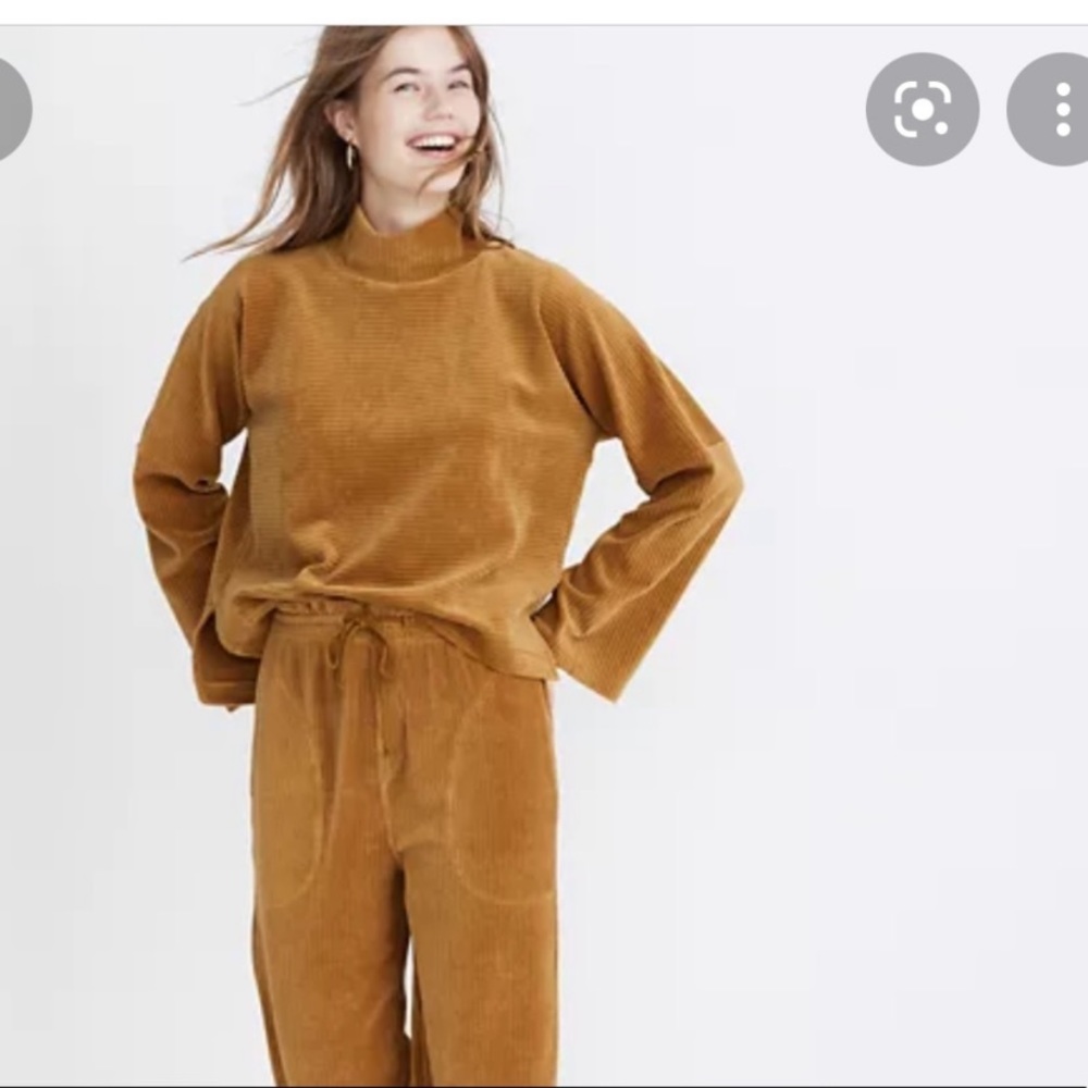 Madewell corduroy mustard mock turtleneck bell sleeves